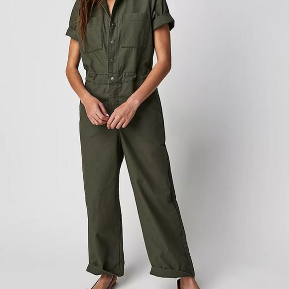 Levi's Short Sleeve Boilersuit Free People Army Green NWT - Picture 4 of 15